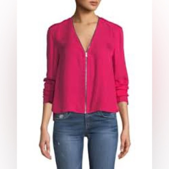 rag & bone Tops - Rag & Bone Vanessa v-neck zip-front long sleeve blouse hot pink size medium
